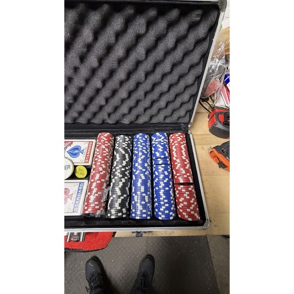 Poker Chip Set with Aluminum Case – 300+ Chips, 2 Decks Bicycle, Dealer Buttons - Picture 4 of 11